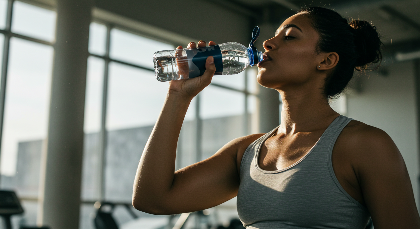 Pessoa bebendo água após o treino